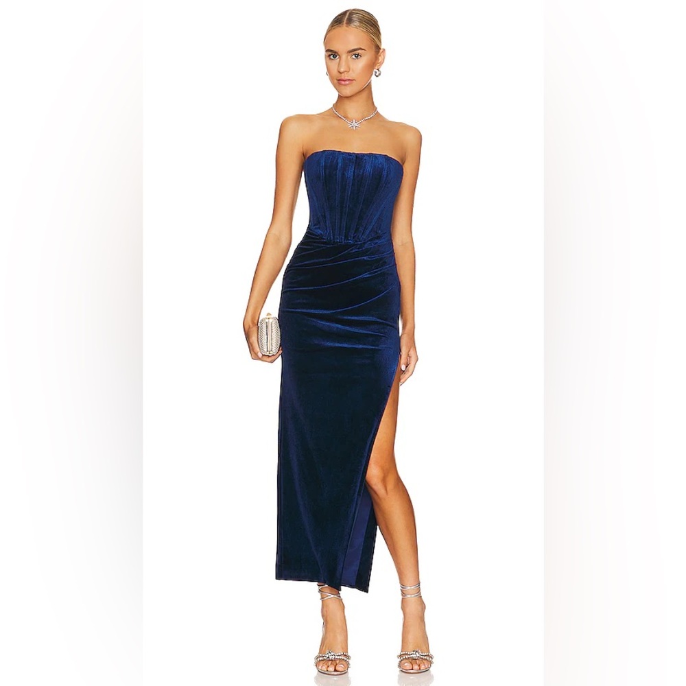 Bardot‎ EVERLASTING VELOUR NAVY MIDI DRESS medium